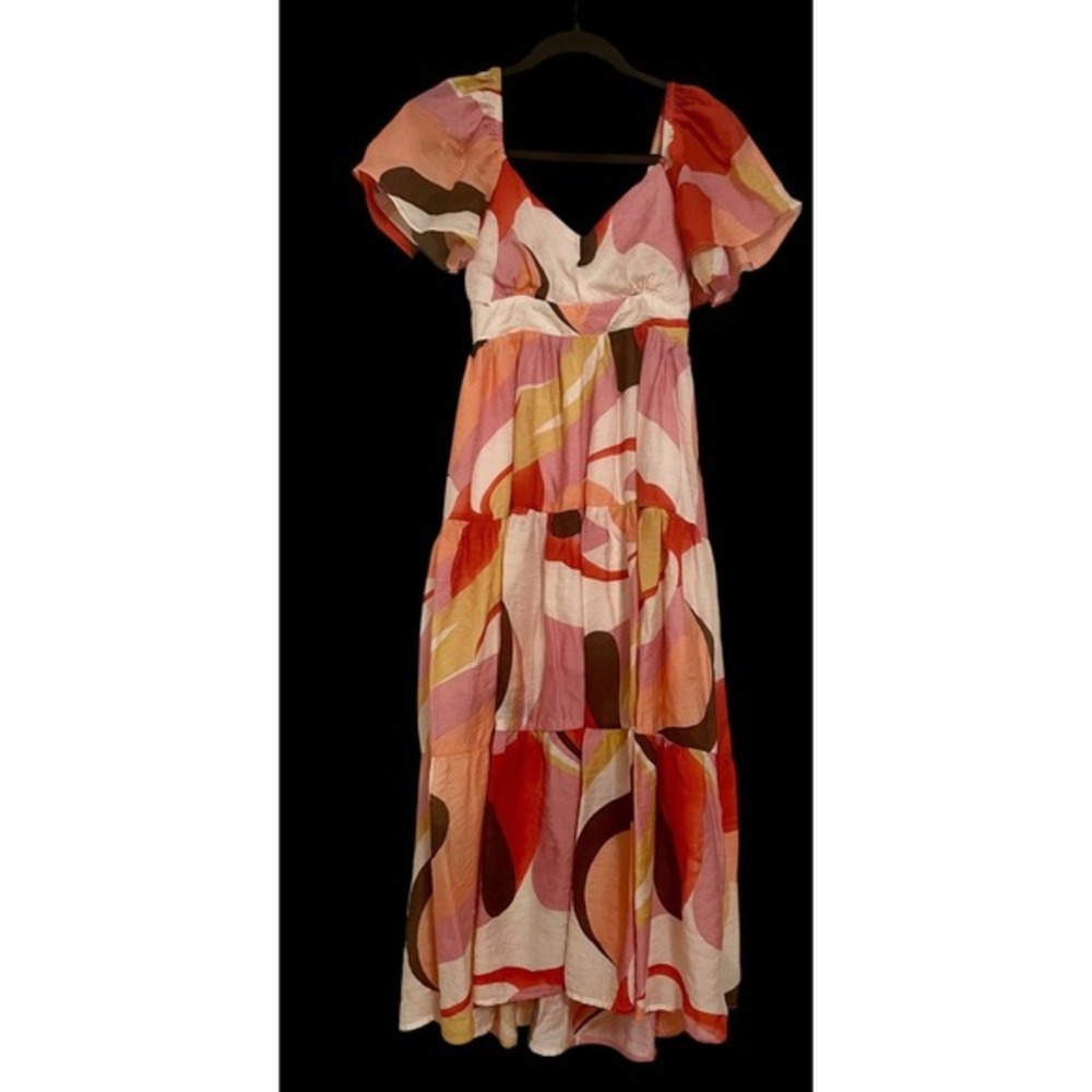 LUSH FLORAL FLUTTER SLEEVE TIERED‎ DRESS SIZE SMALL - Picture 2 of 3